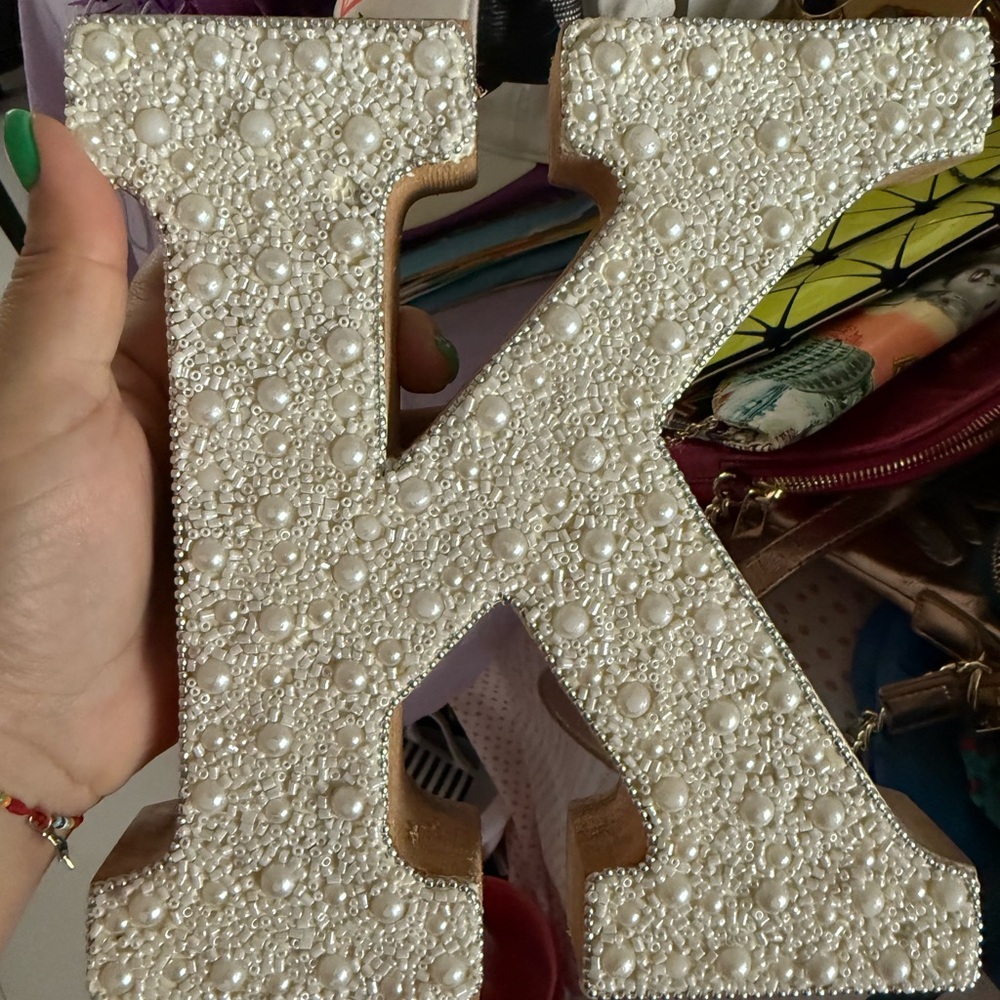 Pearl Embellished Cream Letter Accessory